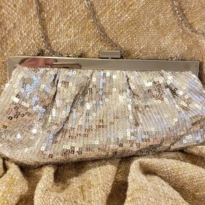 Kate Landry silver sequin clutch purse